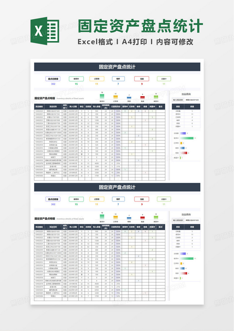 固定资产盘点统计excel模板