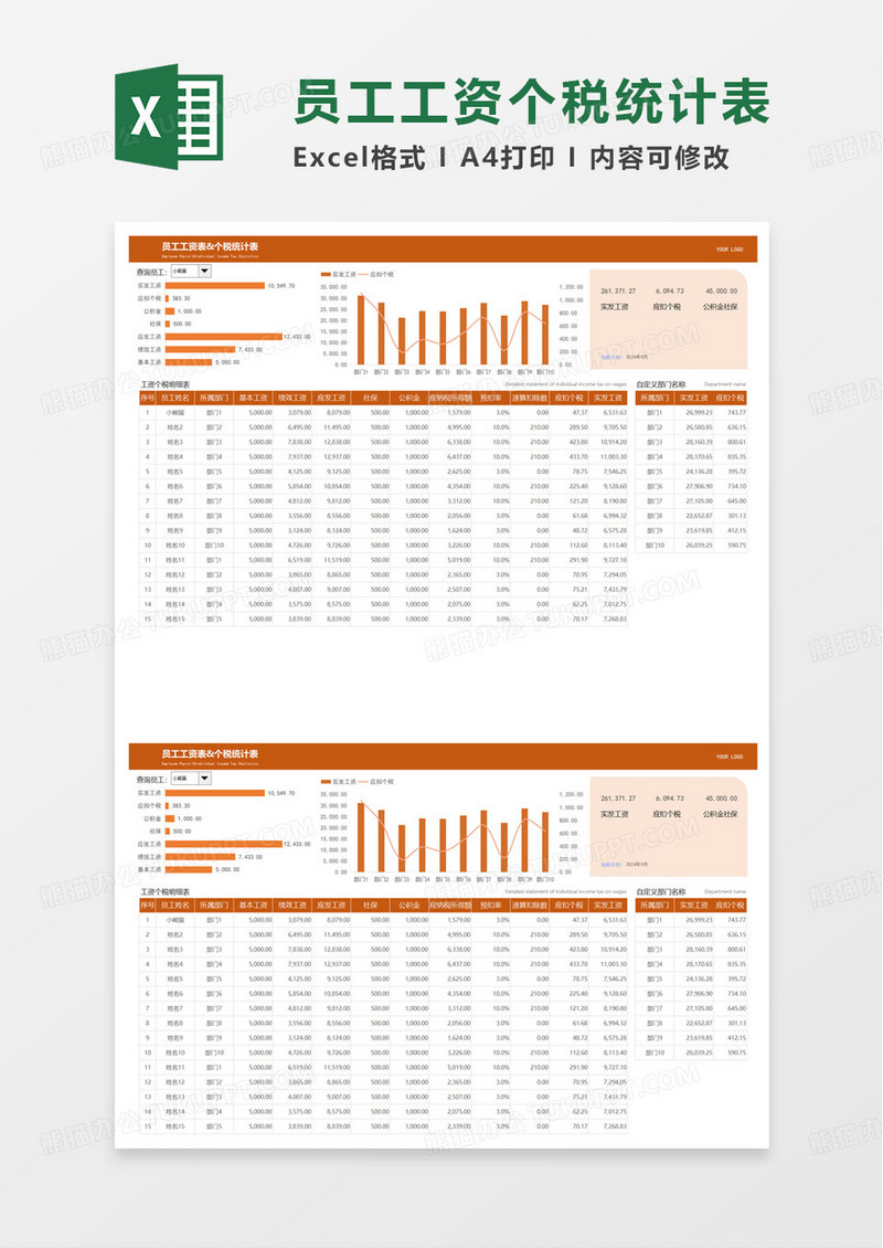员工工资个税自动统计表excel模板