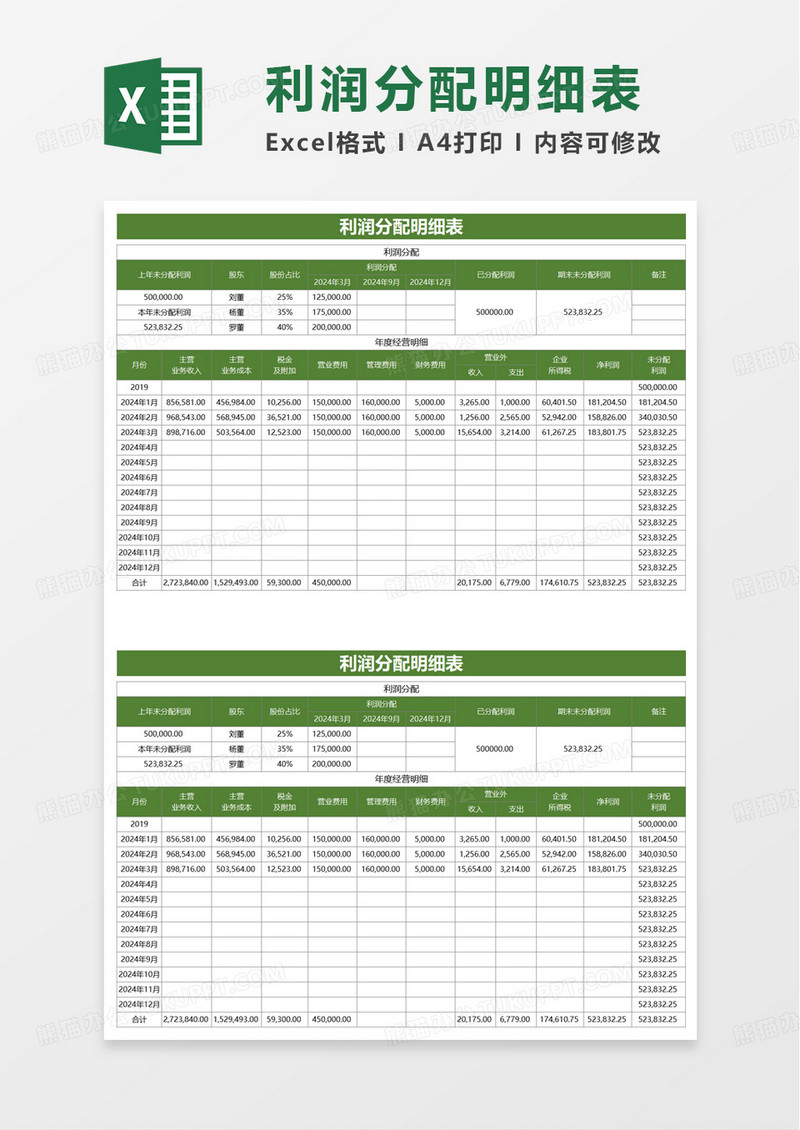简洁利润分配表excel模板