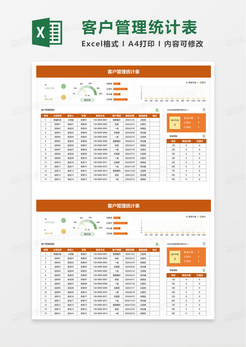 客户管理统计表excel模板