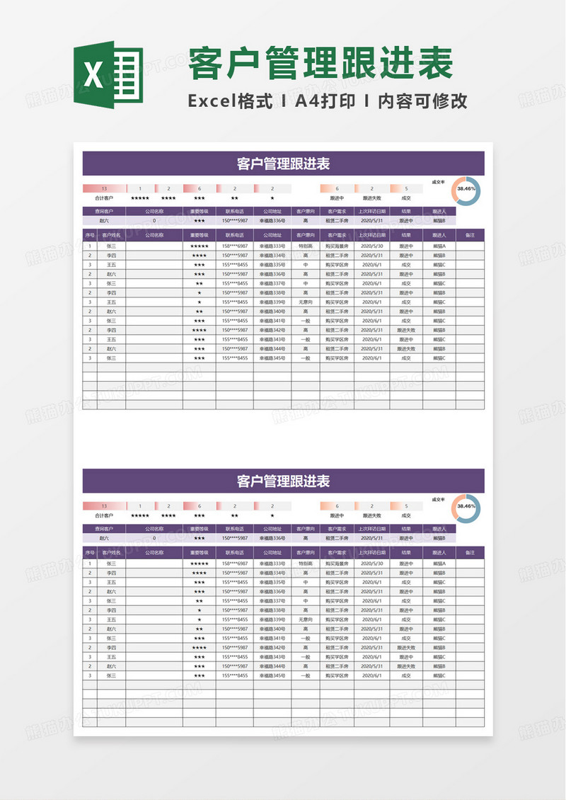 客户管理跟进记录表excel模板