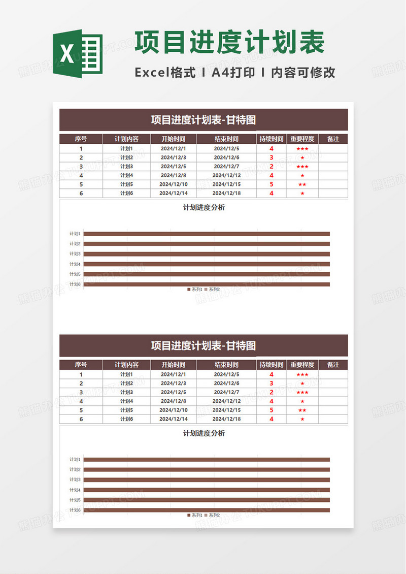 商务项目进度计划表excel模板