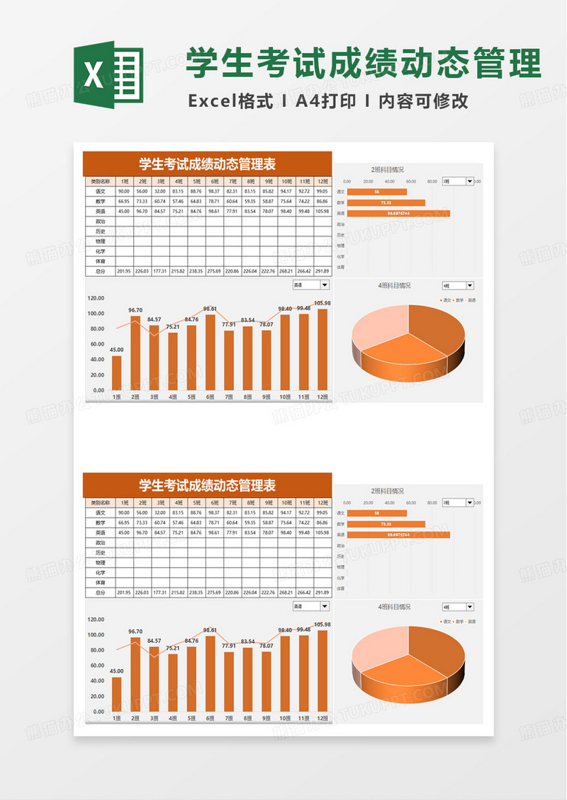 学生考试成绩动态管理表excel模板