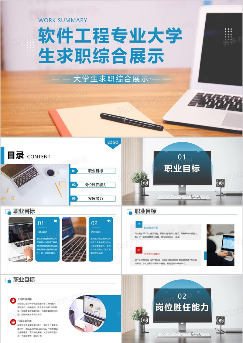 蓝色软件工程专业大学生求职综合展示PPT模版