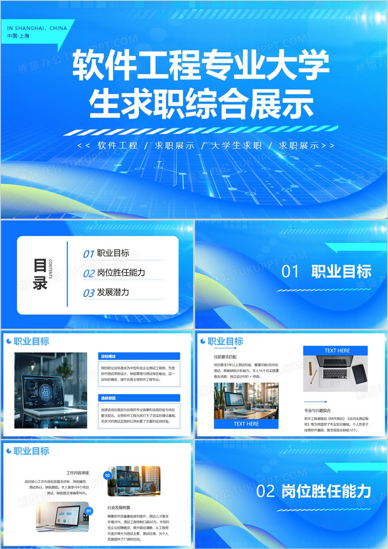 蓝色软件工程专业大学生求职综合展示PPT模版