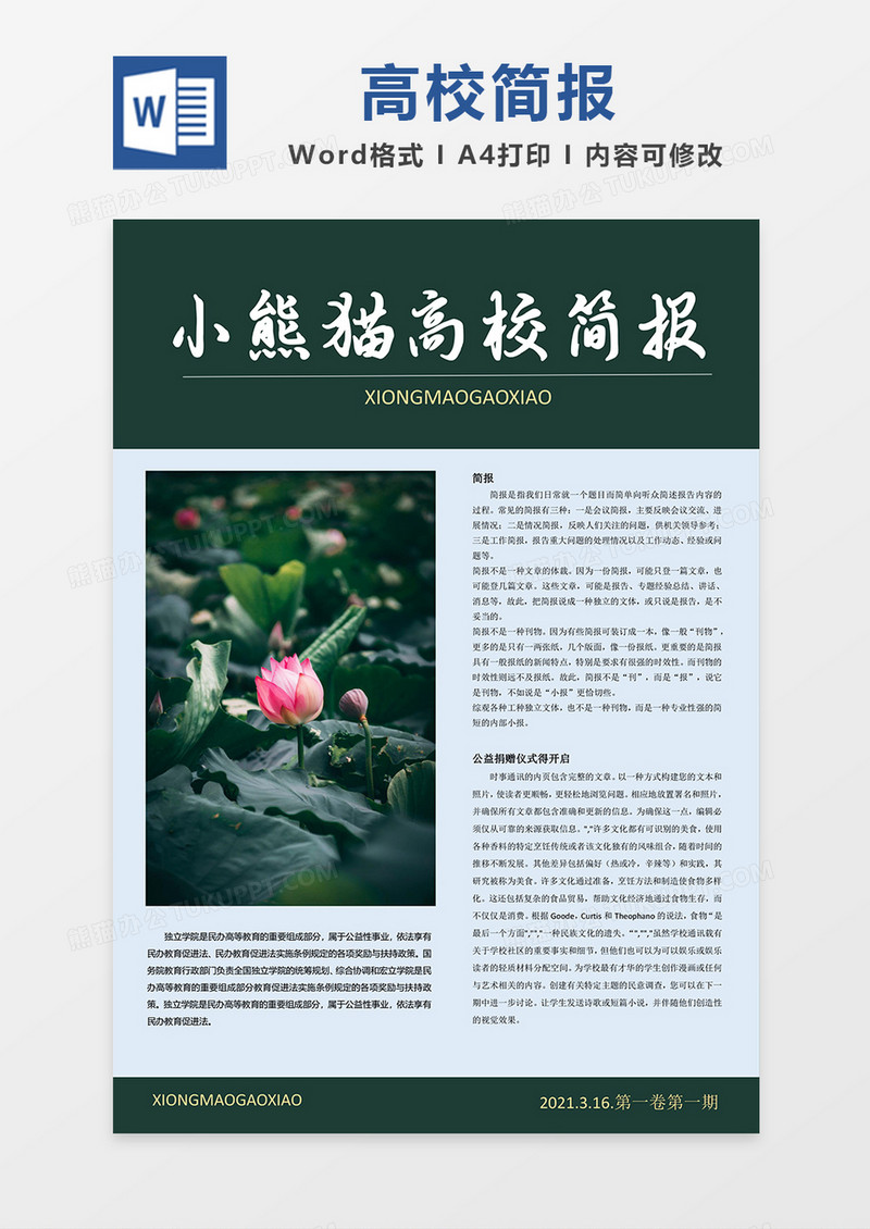 高校简约简报画报word模板