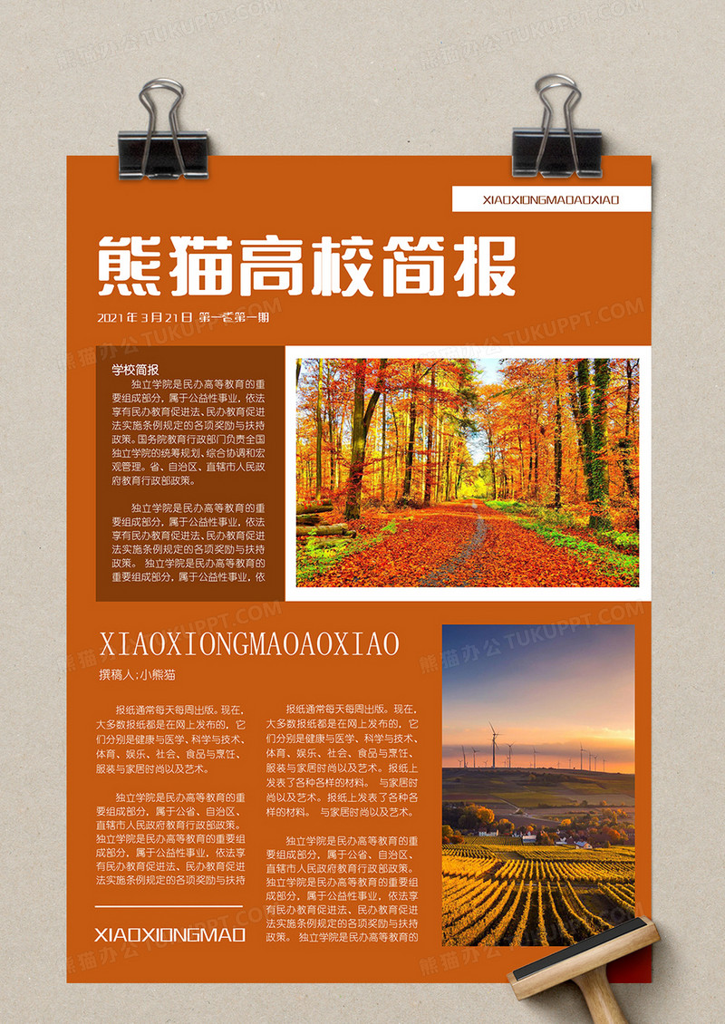 简约橘色高校简报word模板