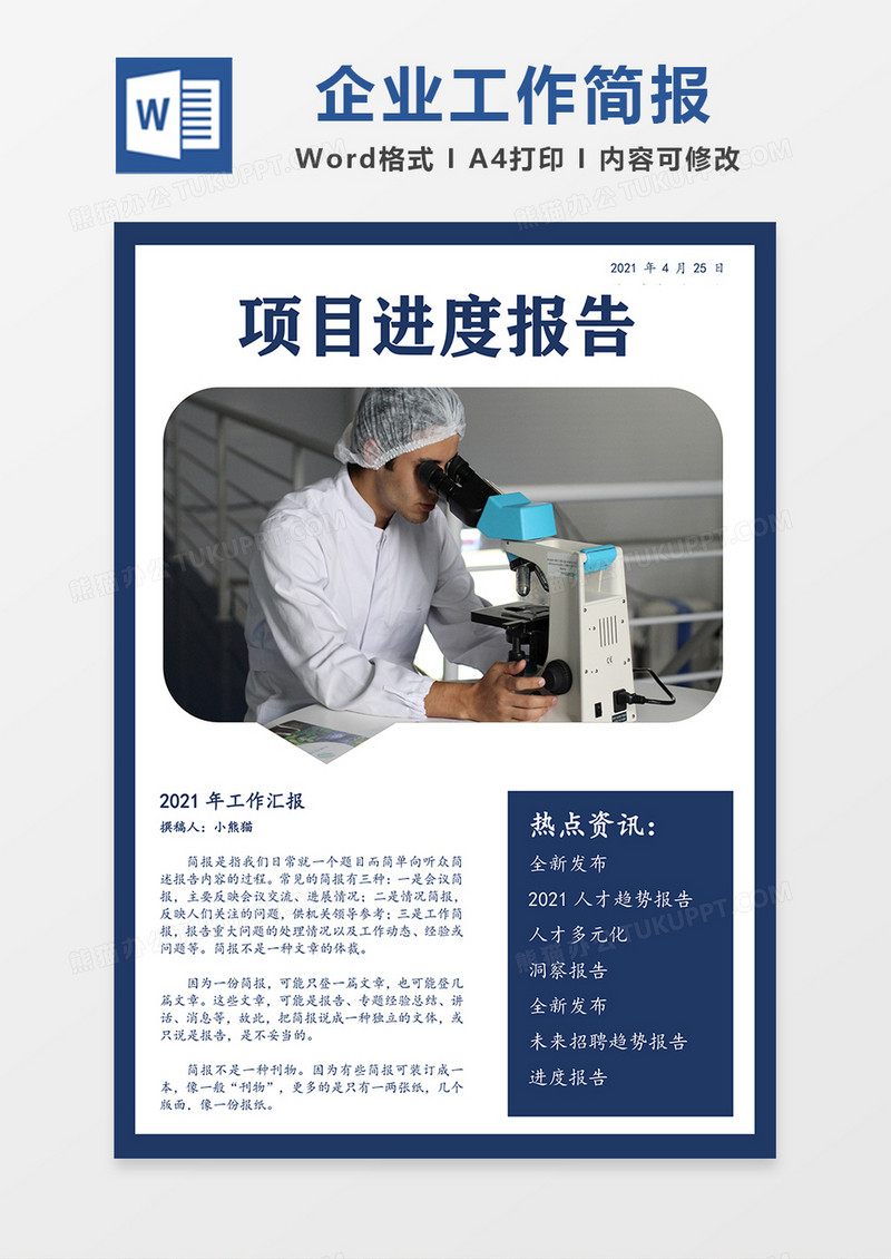 公司工作进度简报简约Word模板