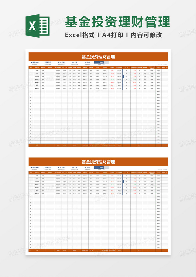 基金投资理财管理excel模板