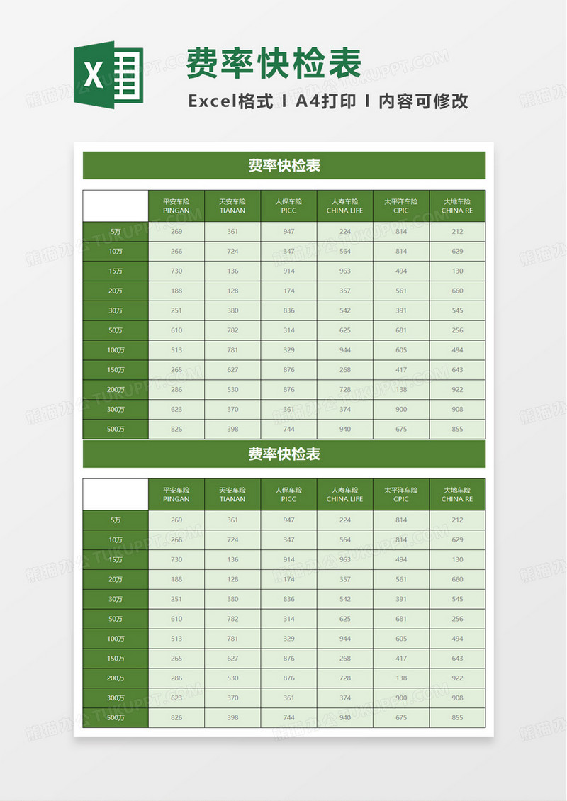蓝灰简约费率快检表excel模板