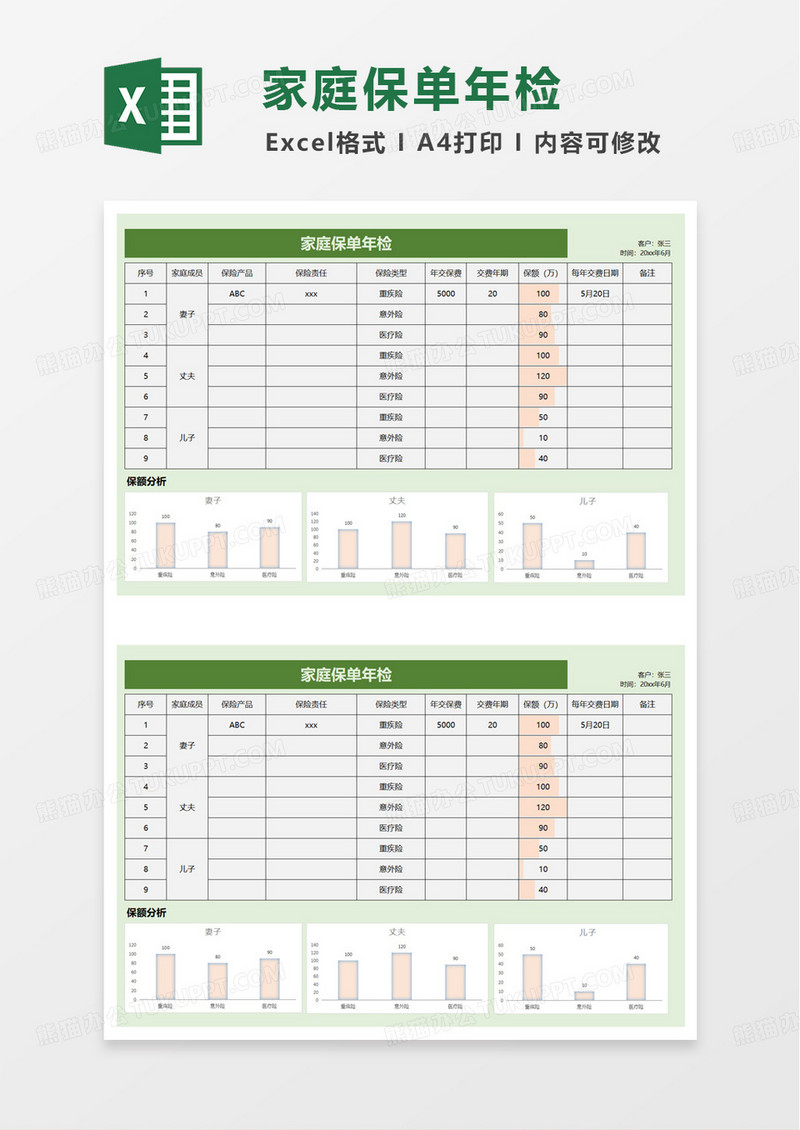 家庭保单年检表excel模板