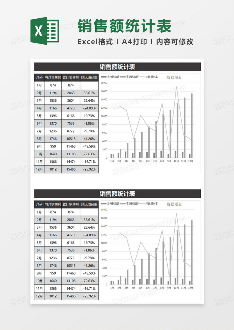 简洁简约销售额统计表excel模板