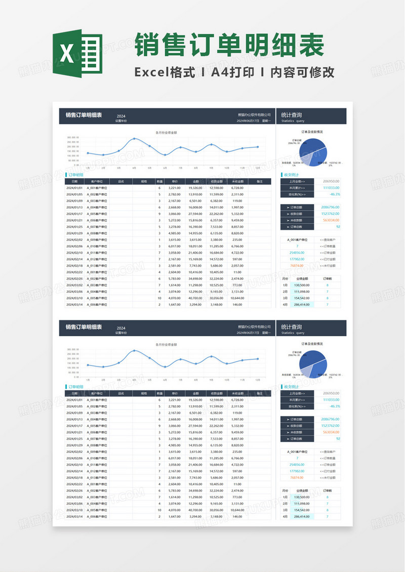 销售订单明细统计表excel模板