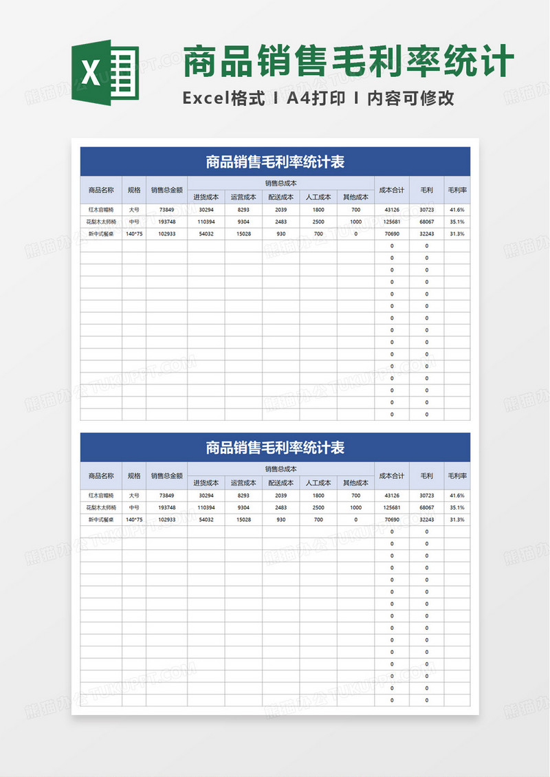 商品销售毛利率统计表excel模板