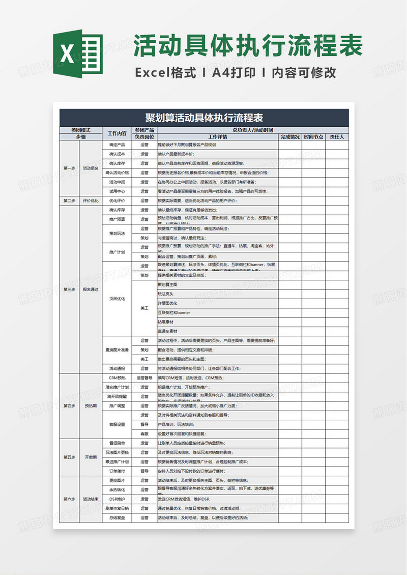 聚划算活动具体执行流程表excel模板