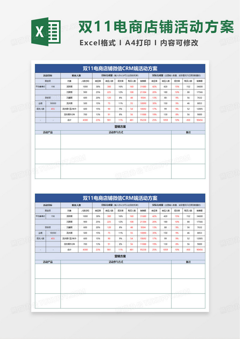 微信老客户关系维护活动管理表excel模板
