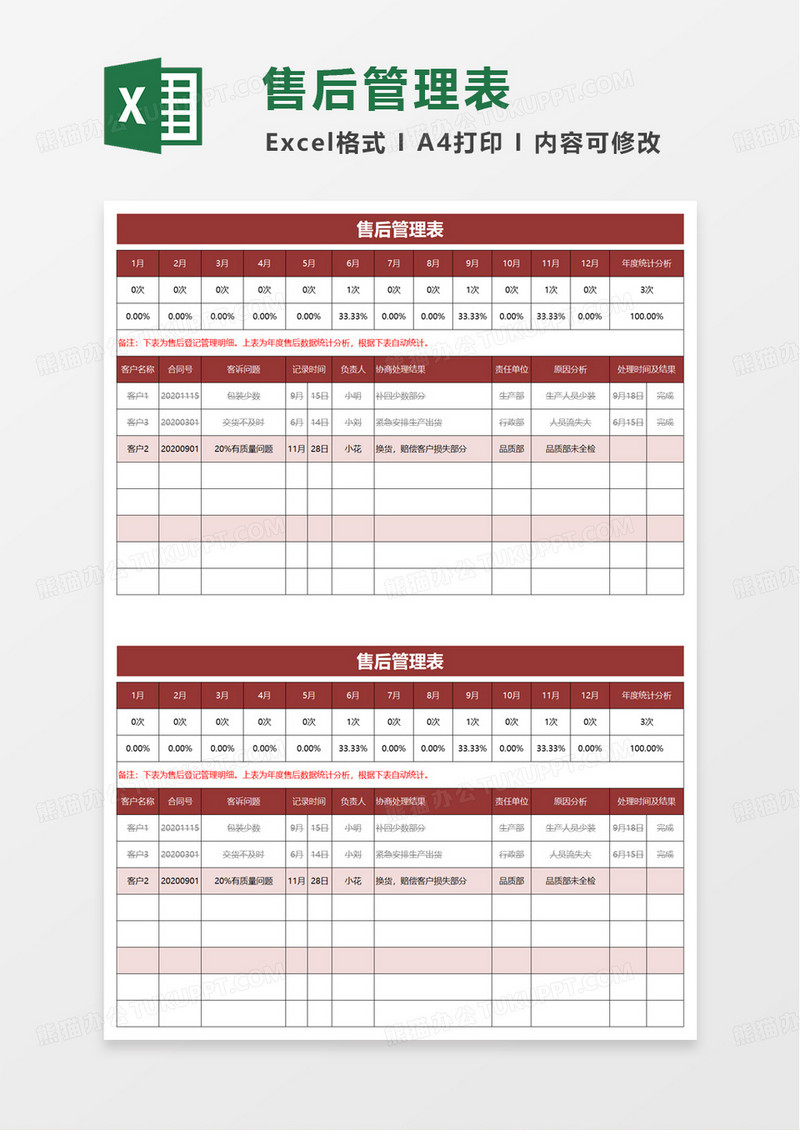 实用简洁售后管理表excel模板