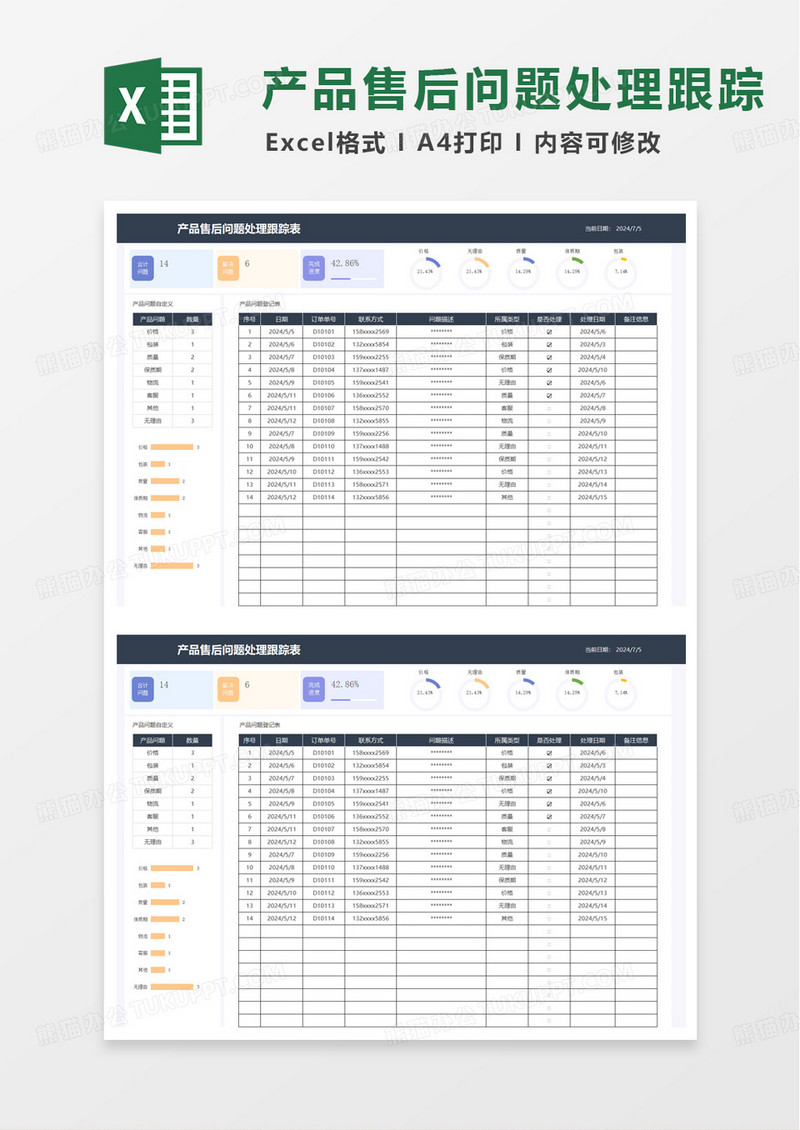 产品售后问题统计表excel模板
