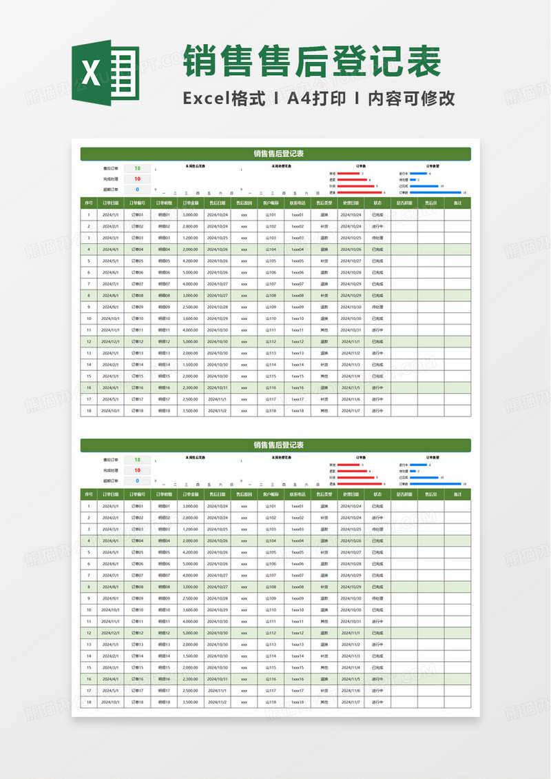销售售后登记表excel模板