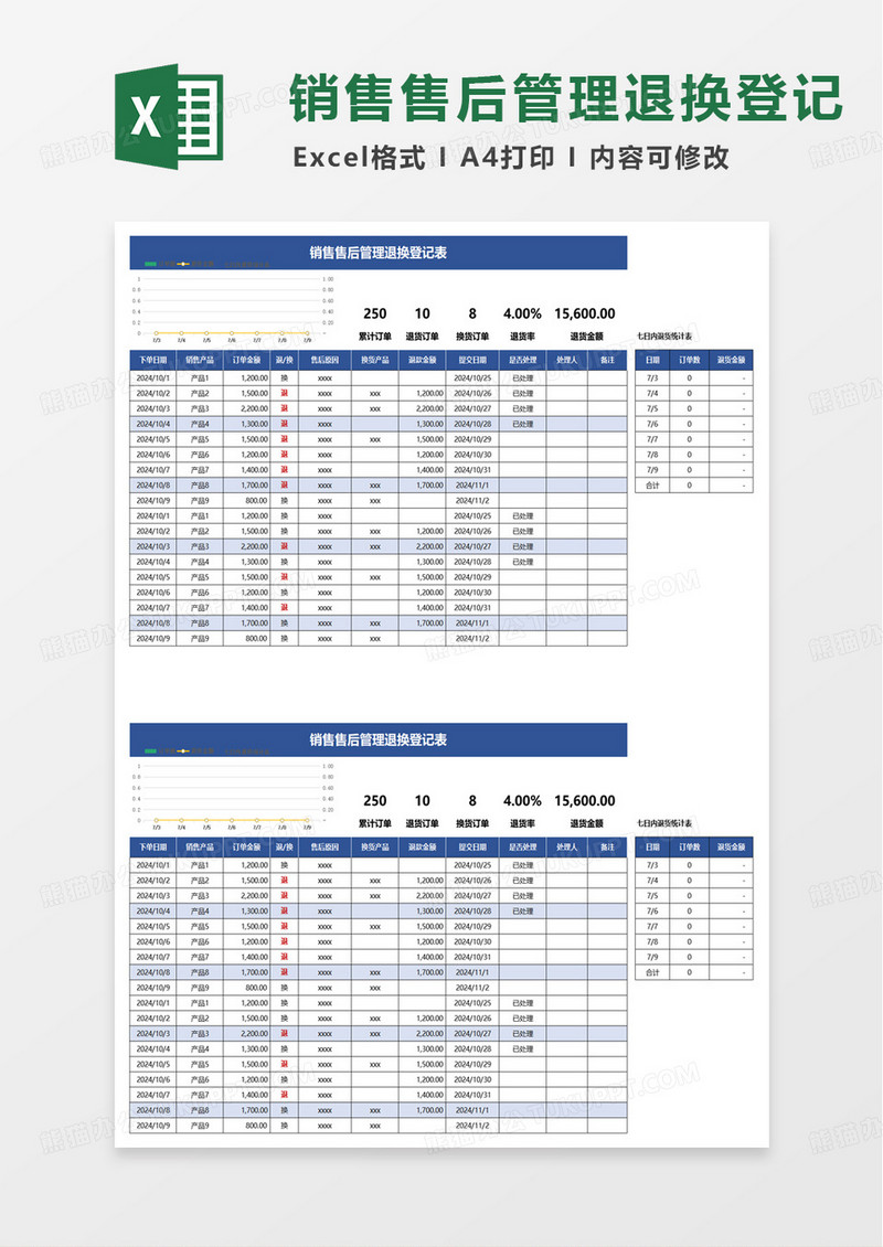 通用销售售后管理表excel模板