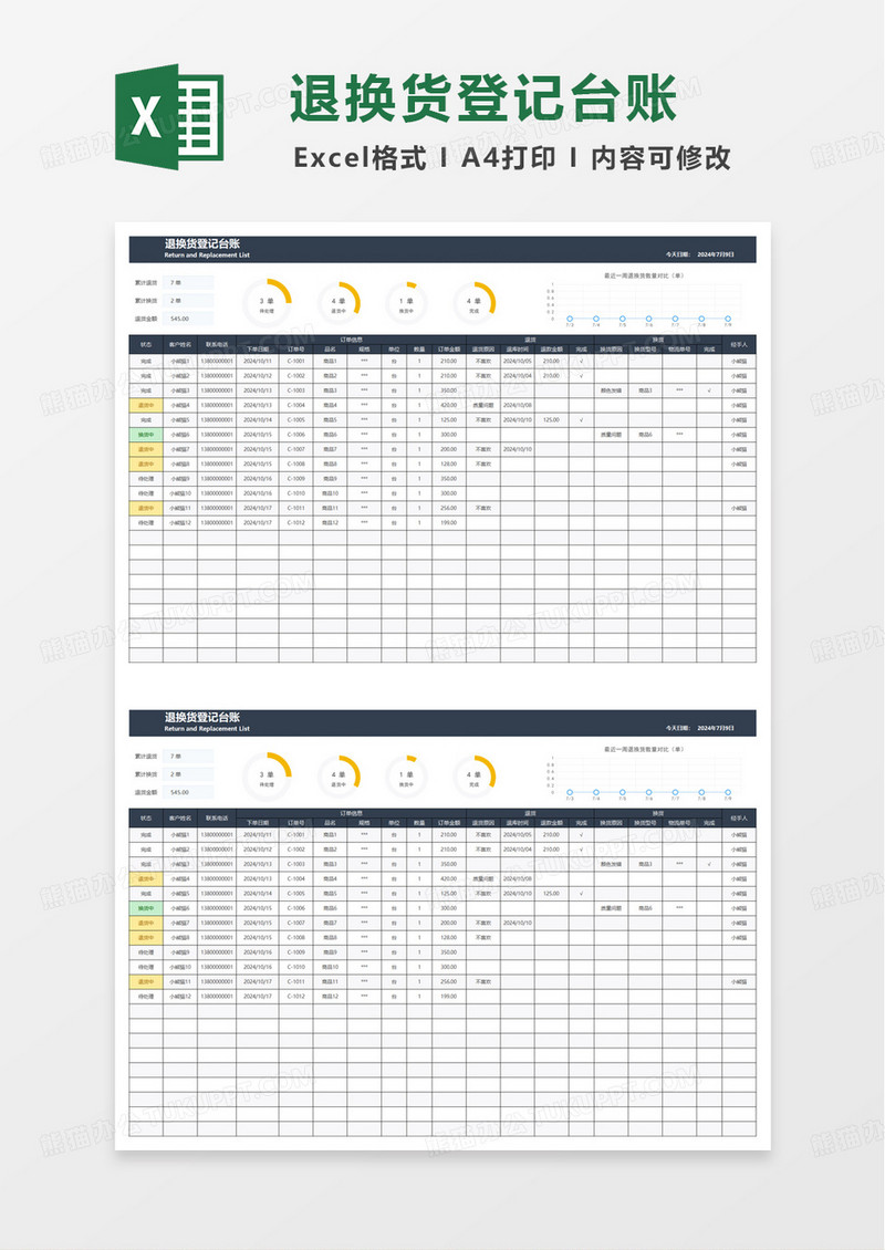 退换货登记台账excel模板