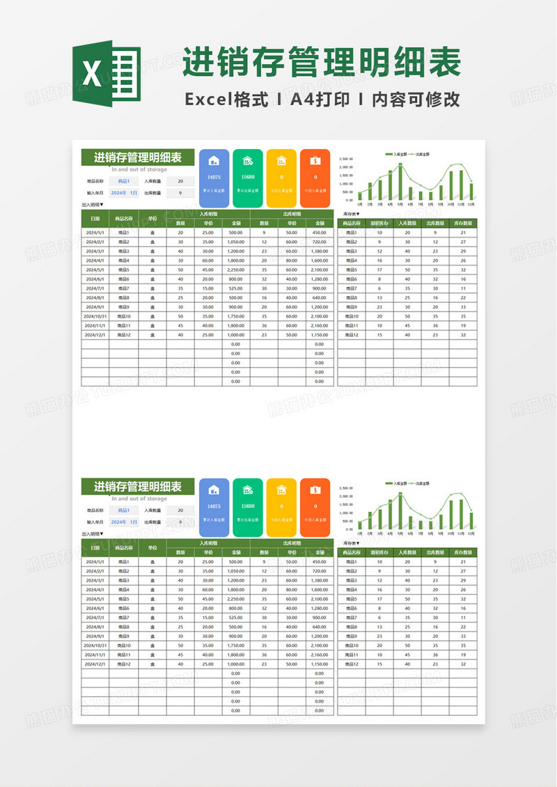 简洁实用进销存管理明细表excel模板