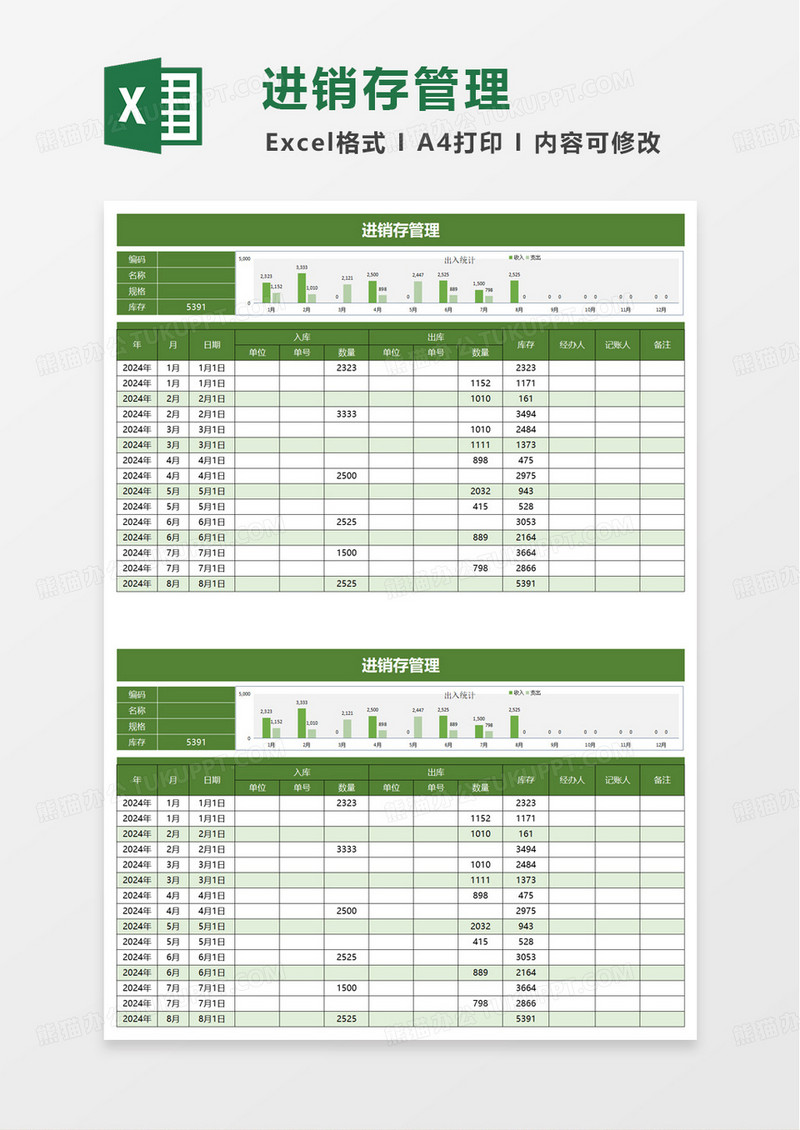 绿色实用通用进销存管理excel模板