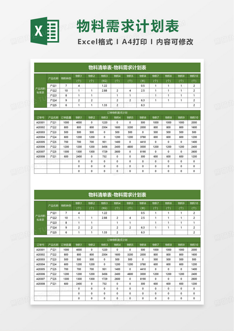 物料需求计划表excel模板