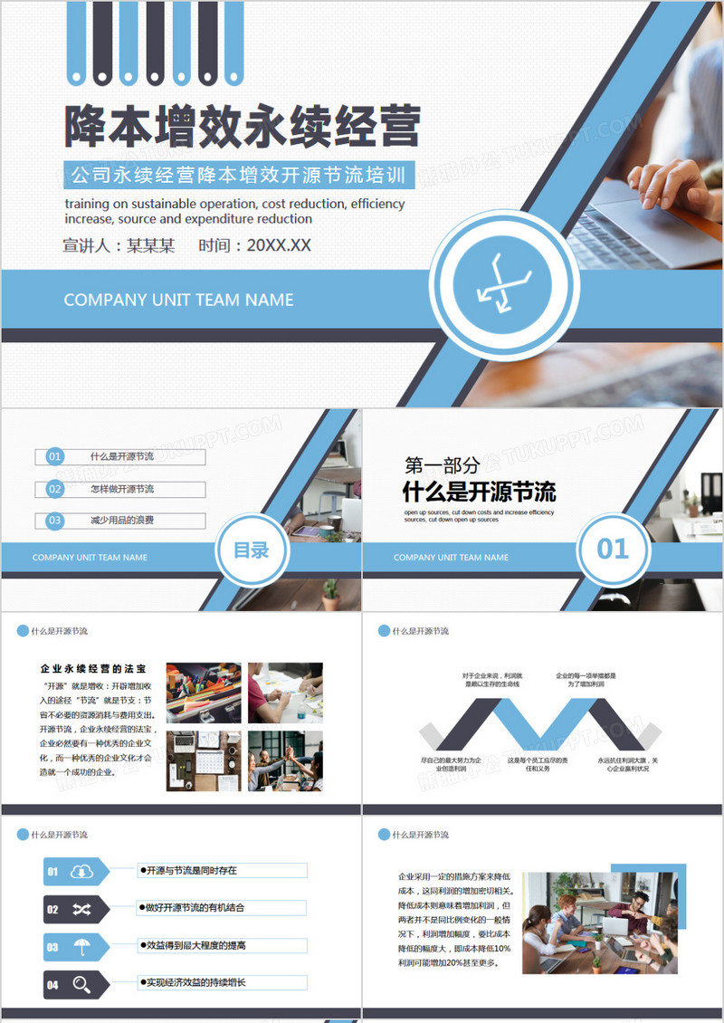公司永续经营降本增效开源节流培训动态PPT模板