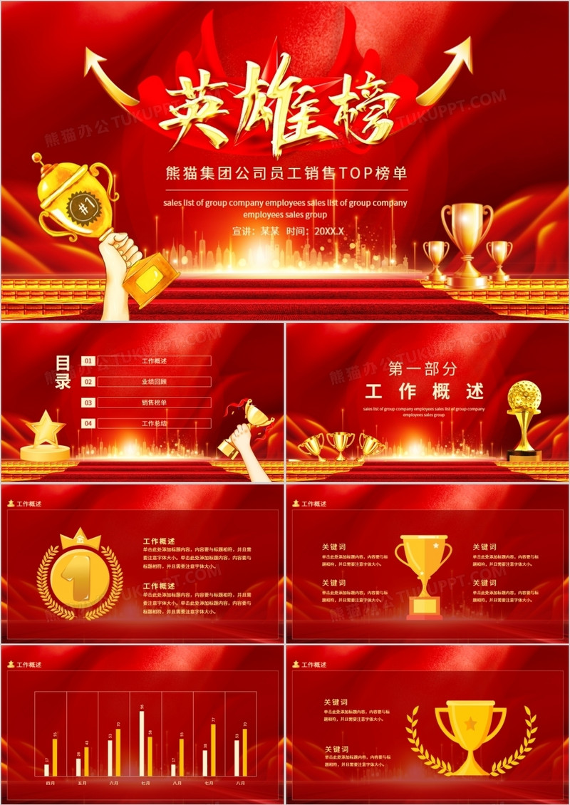 英雄榜熊猫集团公司员工销售TOP榜单动态PPT