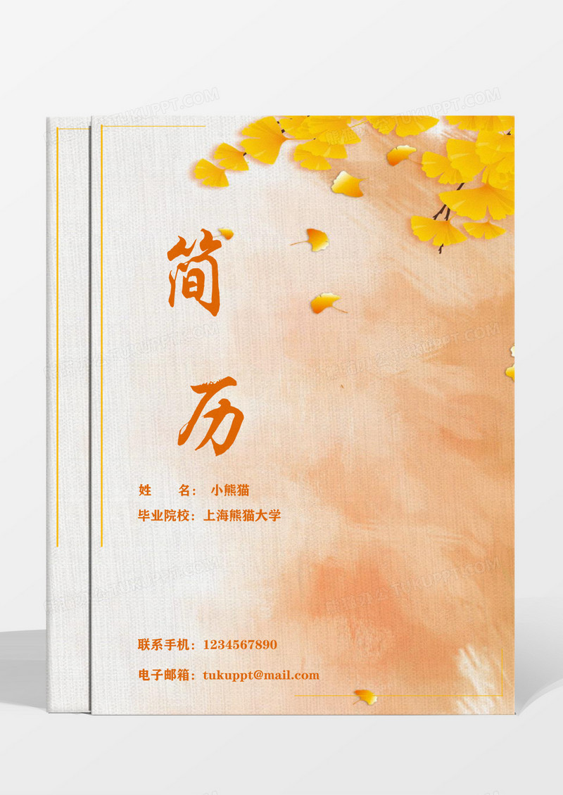 橙黄色银杏唯美导购员成套简历word模板
