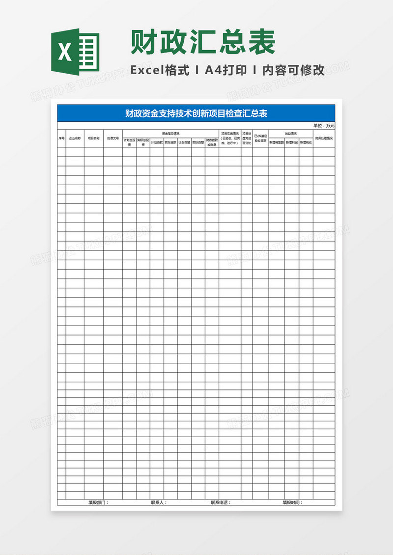 财政资金支持技术创新项目检查汇总表excel模板
