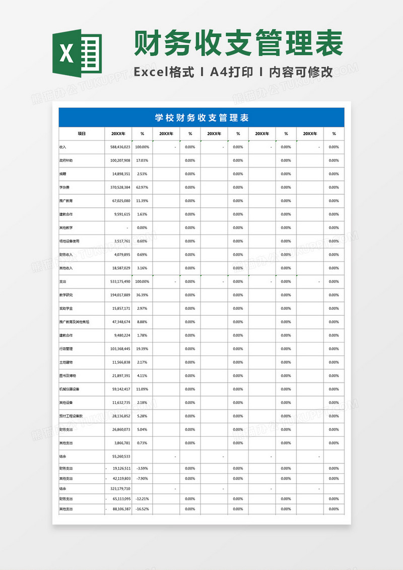 学校财务收支管理表模板