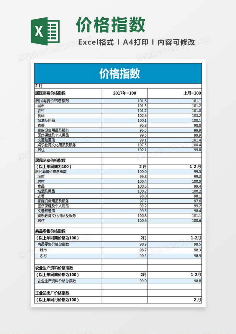 价格指数Excel模板