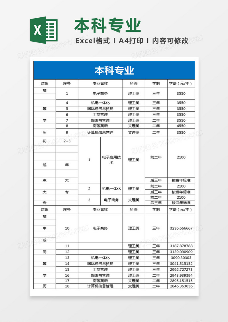 学校招生计划表Excel表格