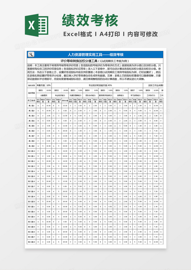 人力资源管理系统工具绩效考核excel表格模板