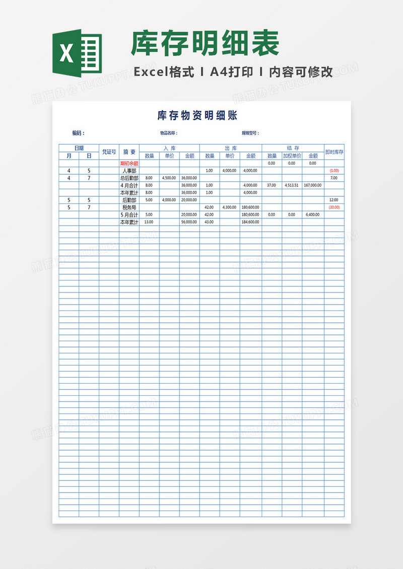 公司仓库库存明细统计表