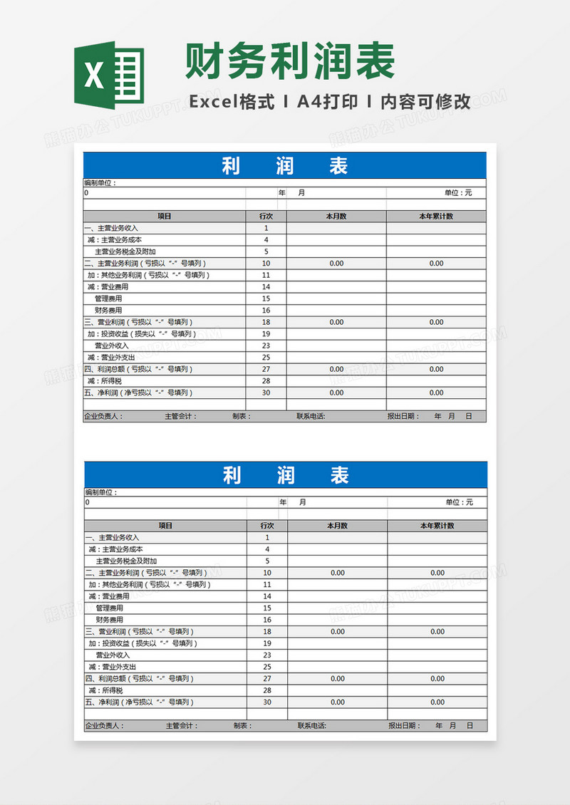 全面财务利润表模板