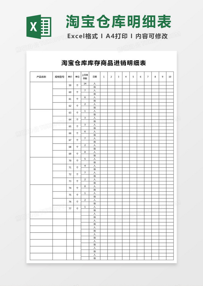 淘宝仓库库存商品进销明细表
