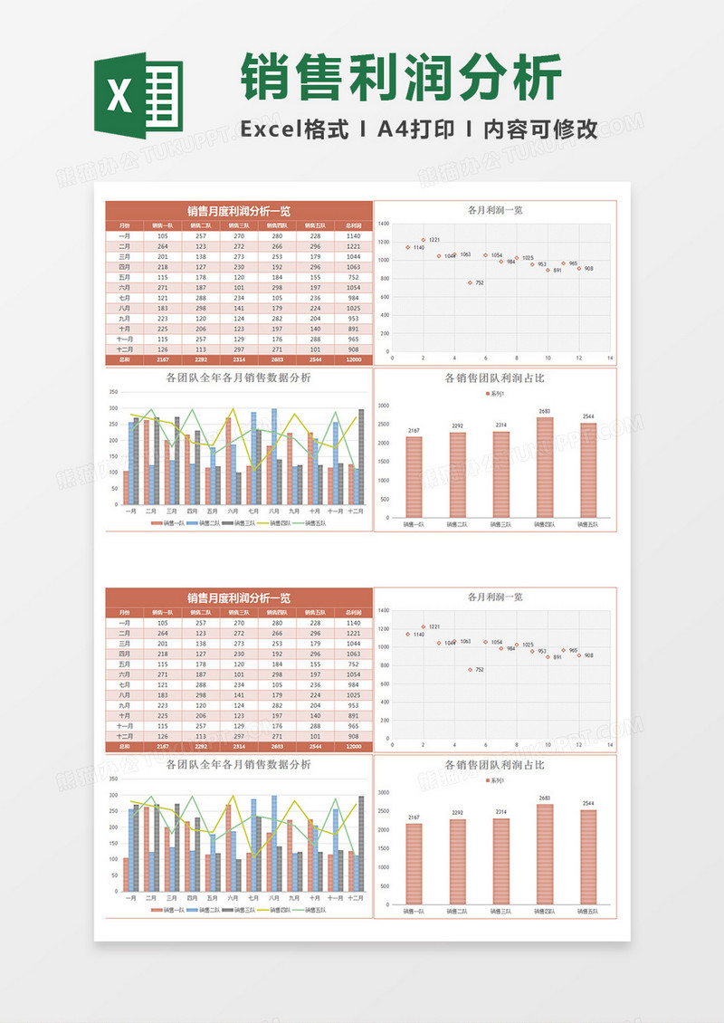 实用简约月度销售利润分析excel模板