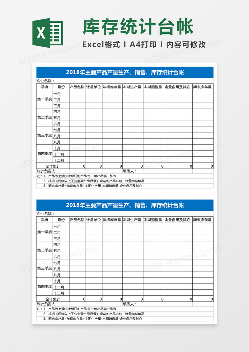 产品产量生产库存统计台帐