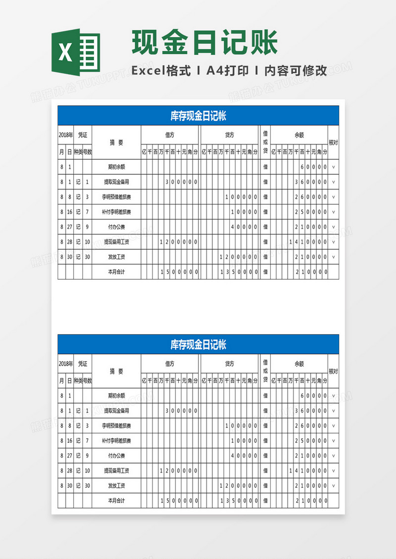 库存现金日记帐表格