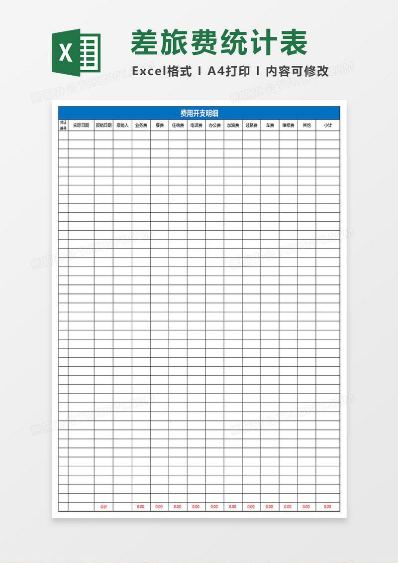 公司差旅费明细统计表