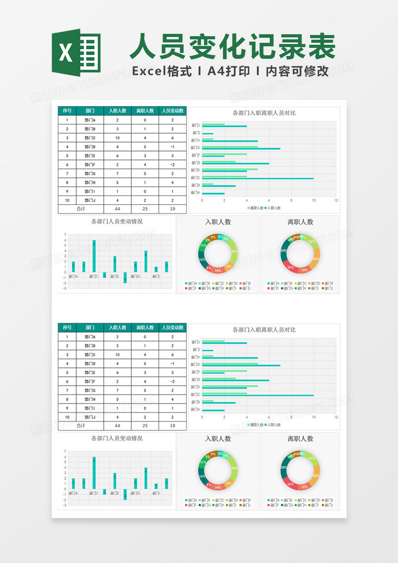 简约人事管理人员变化记录表excel模板