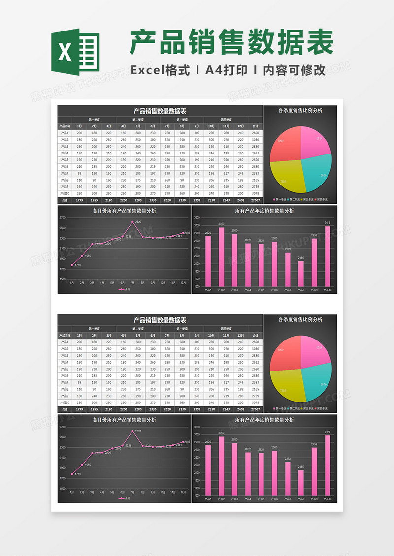 黑色立体产品销售情况分析excel模板