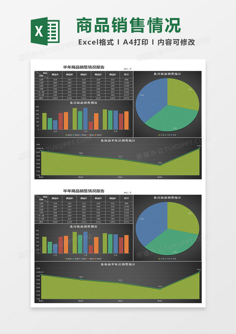 黑色半年商品销售情况报告excel模板