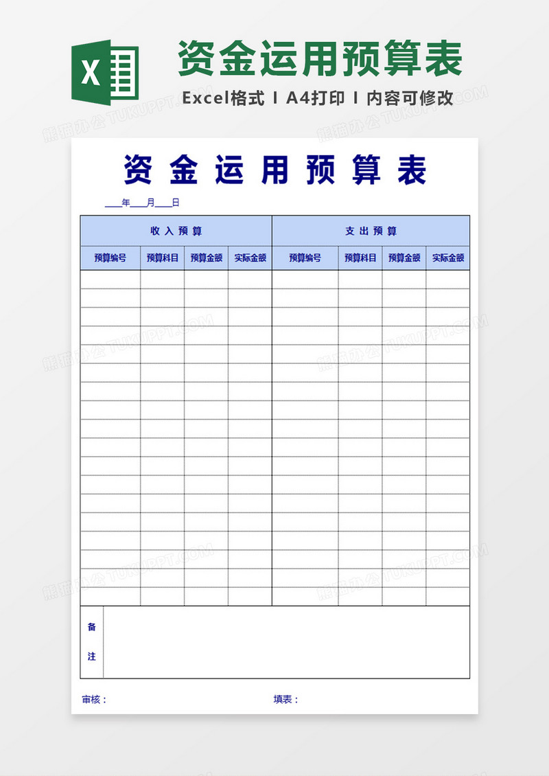 资金运用预算表模板