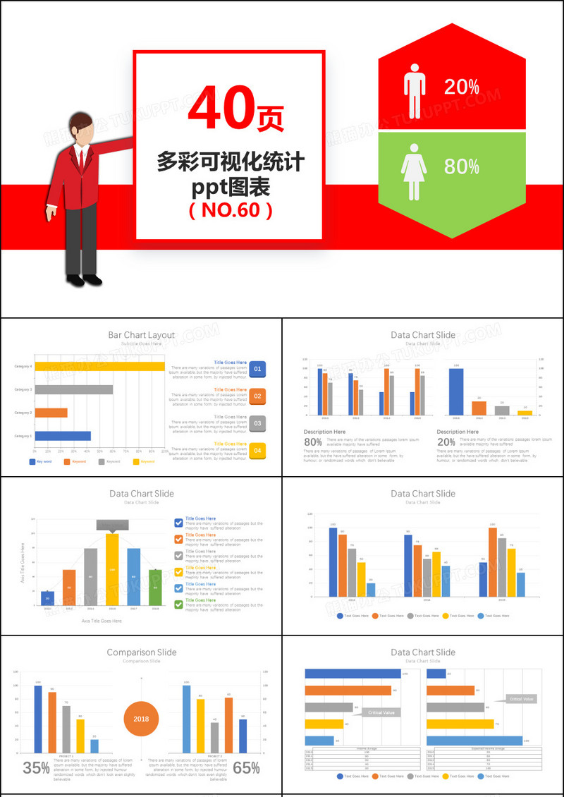 多彩通用商务可视化数据分析统计ppt图表