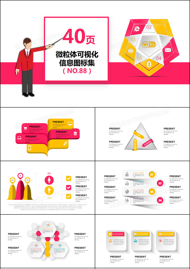 40页清新微粒体信息可视化图表集PPT模板