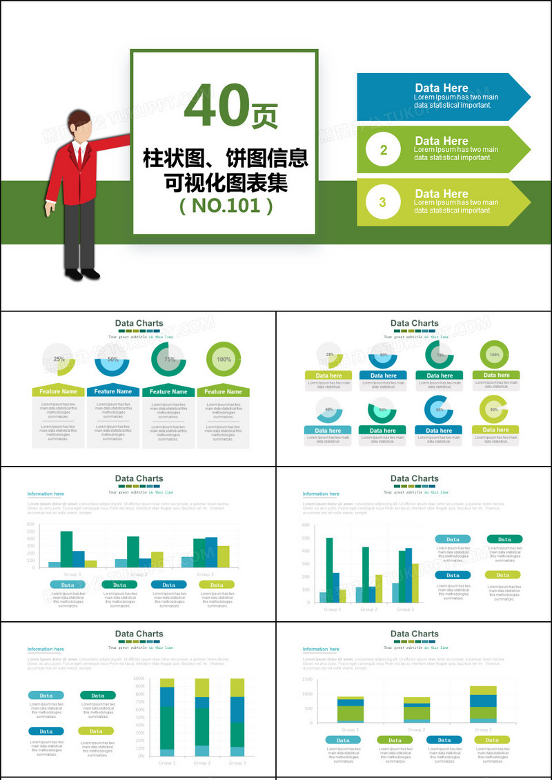 柱状图饼图动态可视化PPT图表